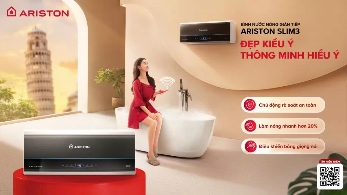 Ariston ra mắt bình nước nóng Slim3 mở ra kỷ nguyên thông minh trong không gian phòng tắm