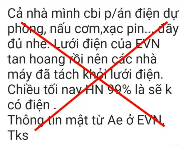 Thông tin Hà Nội cắt điện toàn thành phố là sai sự thật