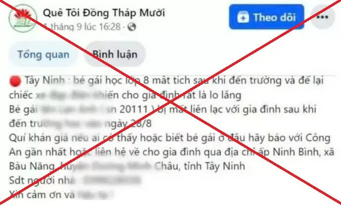 Tây Ninh: Công an bác bỏ tin đồn nữ sinh lớp 8 bị bắt cóc