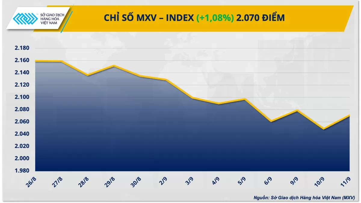 Thị trường hàng hóa hôm nay 12/9: Lực mua mạnh quay lại thị trường kéo chỉ số MXV-Index phục hồi