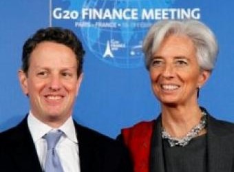Bộ trưởng Kinh tế Pháp Christine Lagarde (phải) và Bộ trưởng Tài chính Mỹ Timothy Geithner (trái) tại cuộc họp G20