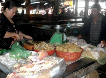 Cấm bán thịt heo, bò thì tiểu thương đã chuyển qua bán thịt gà, vịt và chả cá