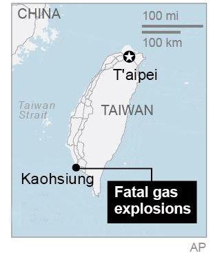 Các vụ nổ xảy ra tại thành phố Cao Hùng, phía nam đảo Đài Loan.