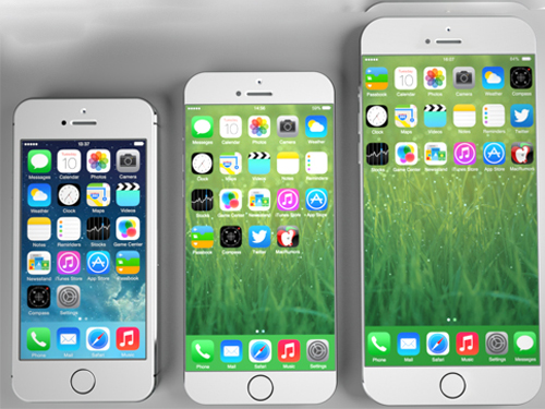  Một concept về iPhone 4,7 inch và 5,5 inch so với iPhone 5S.