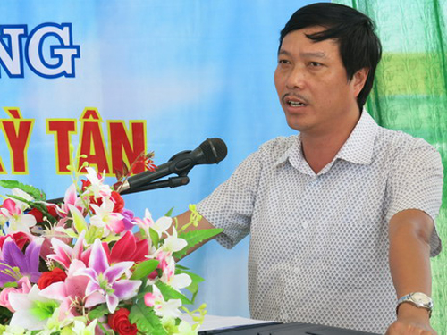 Ông Võ Văn Tân- Chủ tịch kiêm Giám đốc Petrolimex Hà Tĩnh- phát biểu tại buổi lễ khai trương CHXD Kỳ Tân.