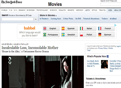 Hình ảnh Ngô Thanh Vân trong phim được đăng tải trên New York Times.