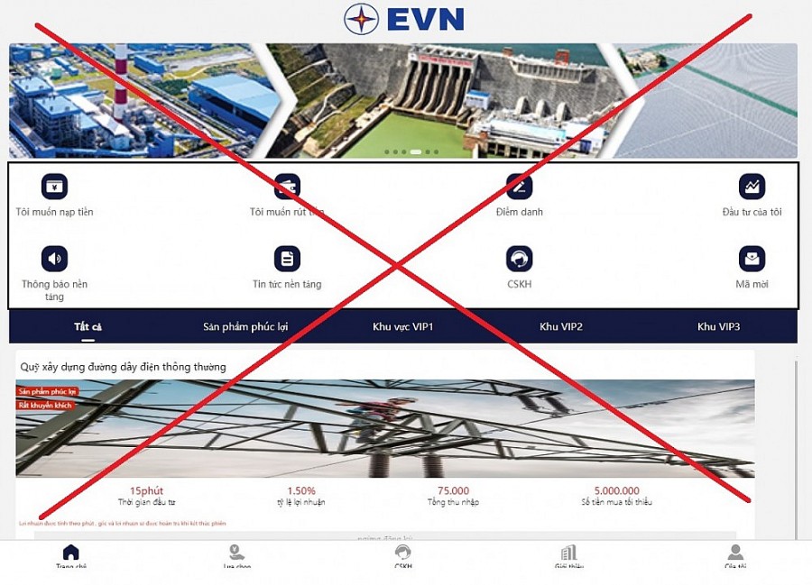 Cảnh báo về website giả mạo thương hiệu EVN