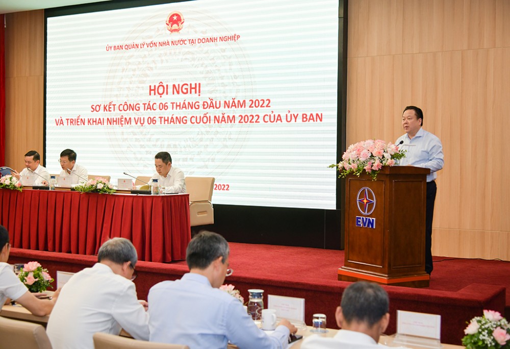 Chủ tịch Ủy ban Quản lý vốn nhà nước tại doanh nghiệp Nguyễn Hoàng Anh phát biểu chỉ đạo tại Hội nghị