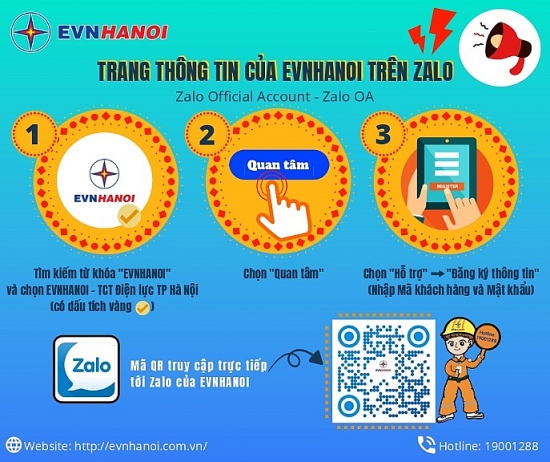 EVNHANOI cung cấp tiện ích nhận thông tin về điện qua Zalo
