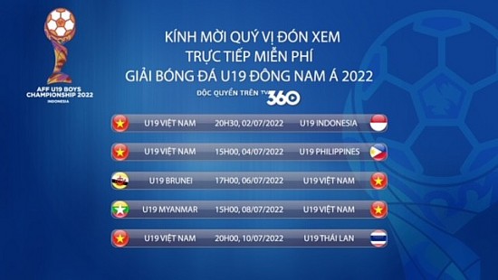 TV360 Viettel sở hữu bản quyền phát sóng Giải U19 Đông Nam Á 2022