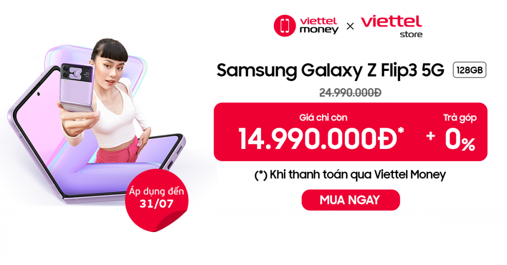 Điện thoại Galazy Z Flip3 5G chỉ còn 14.990.000đ tại hệ thống Viettel Store