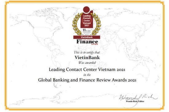 VietinBank lần thứ 4 liên tiếp nhận giải thưởng “Trung tâm Dịch vụ khách hàng dẫn đầu Việt Nam”