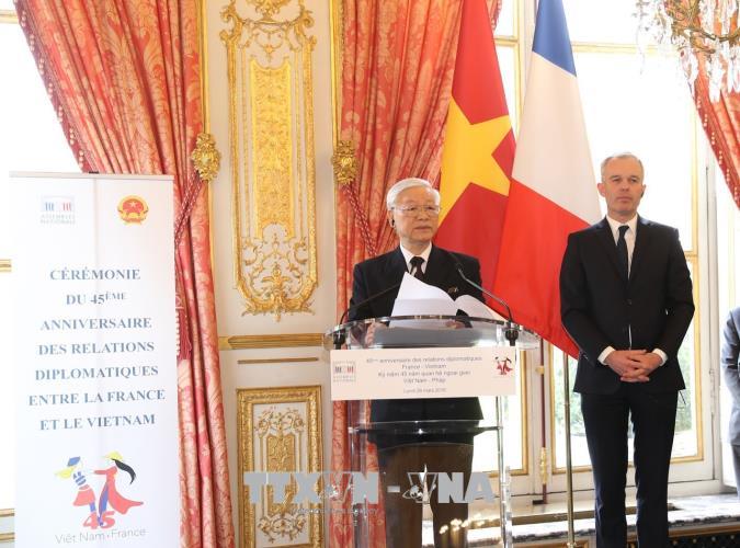 Tổng Bí thư dự Lễ kỷ niệm 45 năm quan hệ ngoại giao Việt Nam-Pháp