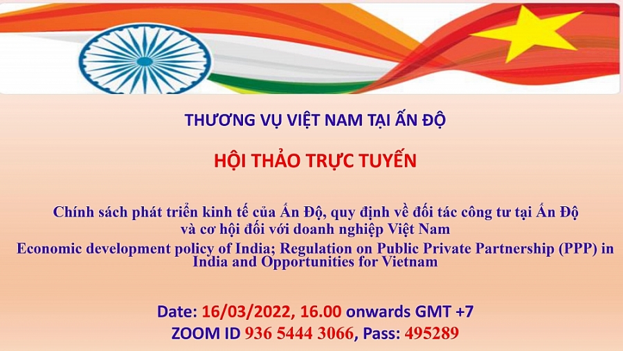 Mời tham dự Hội nghị: Chính sách phát triển kinh tế của Ấn Độ, quy định về đối tác công tư tại Ấn Độ và cơ hội đối với DN Việt Nam