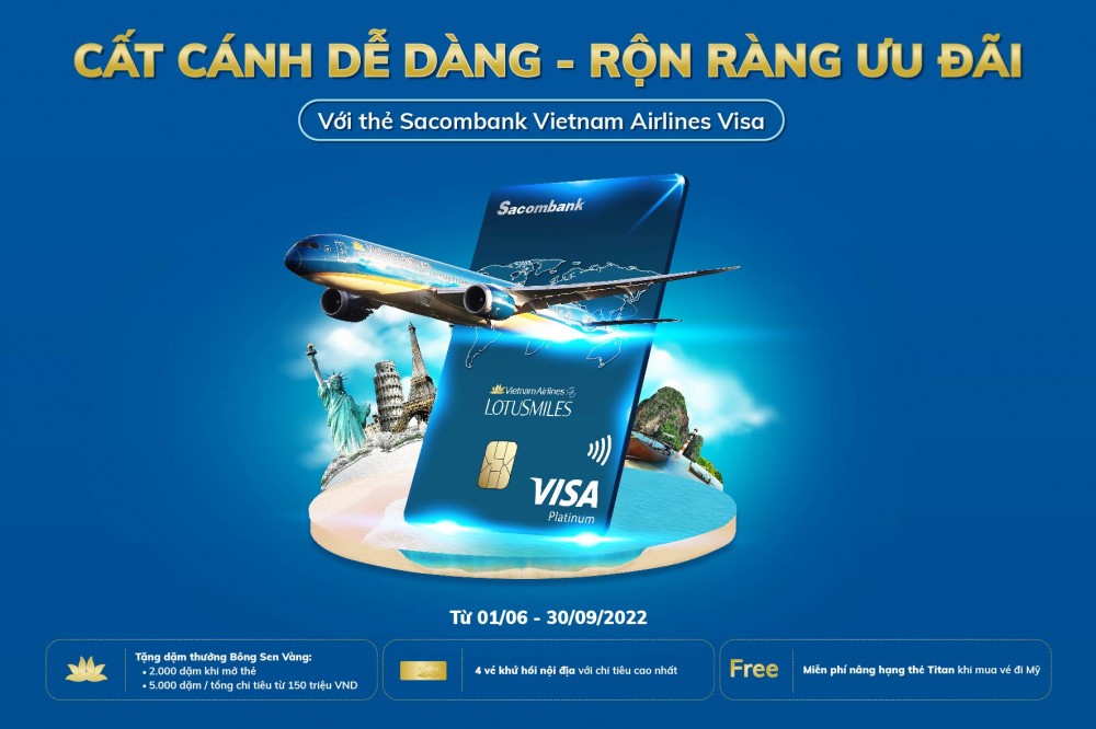Sacombank ưu đãi cho chủ thẻ tín dụng liên kết Sacombank Vietnam Airlines