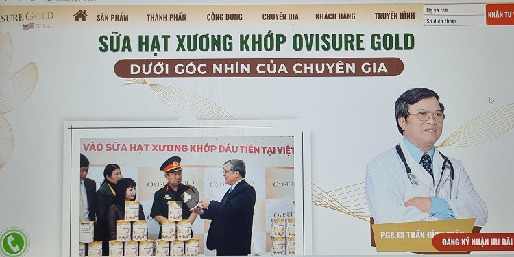 sản phẩm Sữa hạt xương khớp OviSure Gold được quảng cáo trên một website