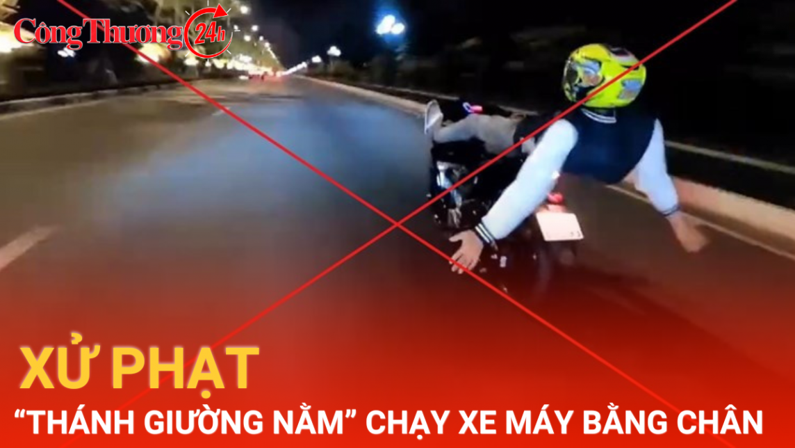 Xử phạt nam thanh niên chạy xe máy bằng chân với tốc độ cao