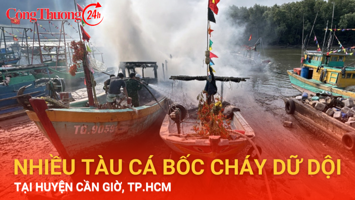 Nhiều tàu cá bốc cháy dữ dội tại Cần Giờ,TP.HCM