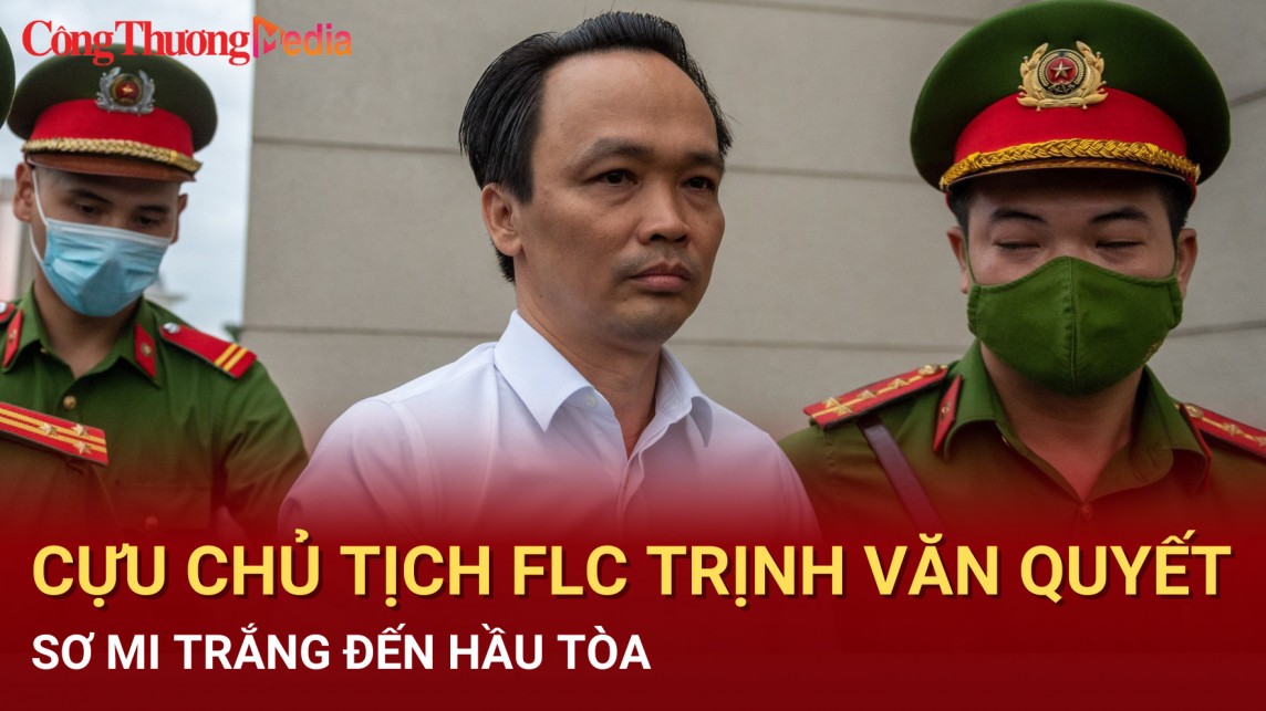 Cựu chủ tịch FLC Trịnh Văn Quyết mặc sơ mi trắng, vẻ mặt điềm tĩnh đến hầu toà