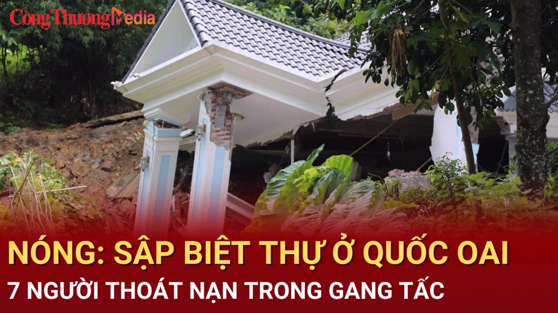 Nóng: Sập biệt thự ở Quốc Oai, 7 người thoát nạn trong gang tấc