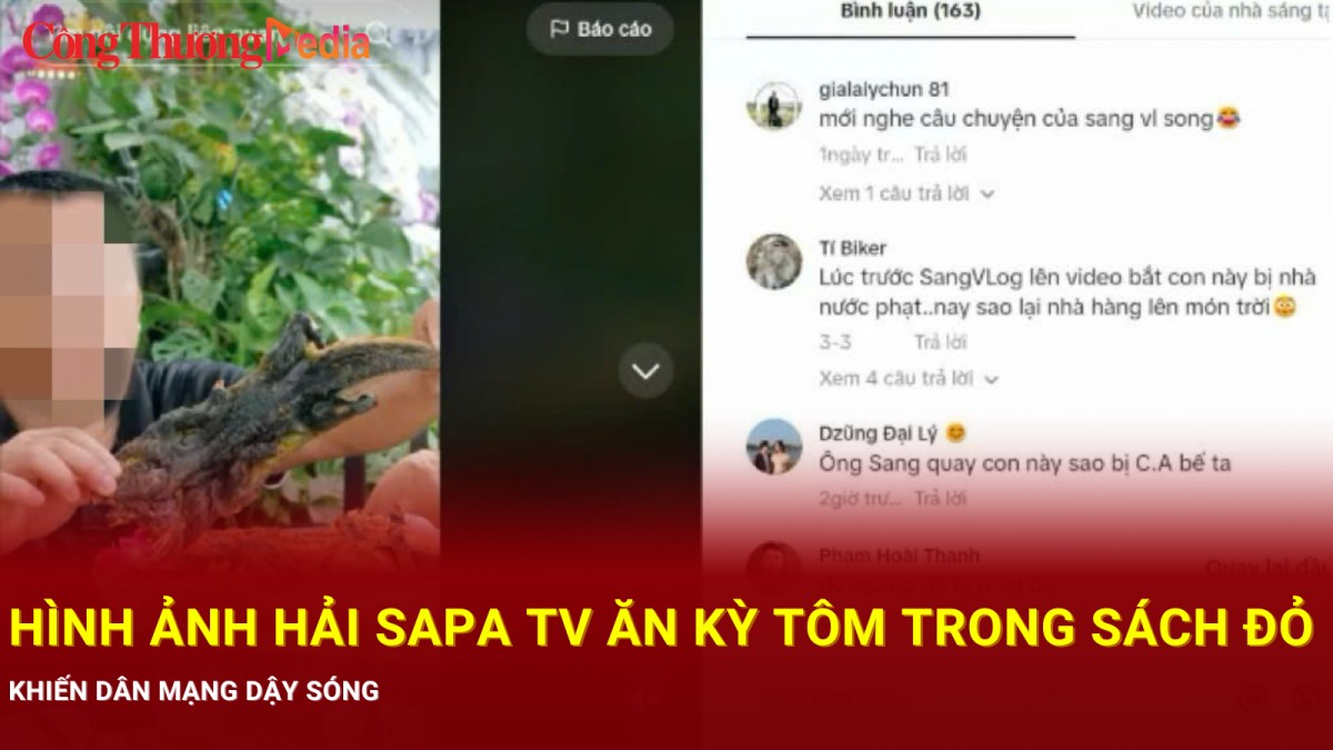 Hình ảnh Hải Sapa TV ăn kỳ tôm trong Sách đỏ khiến dân mạng dậy sóng