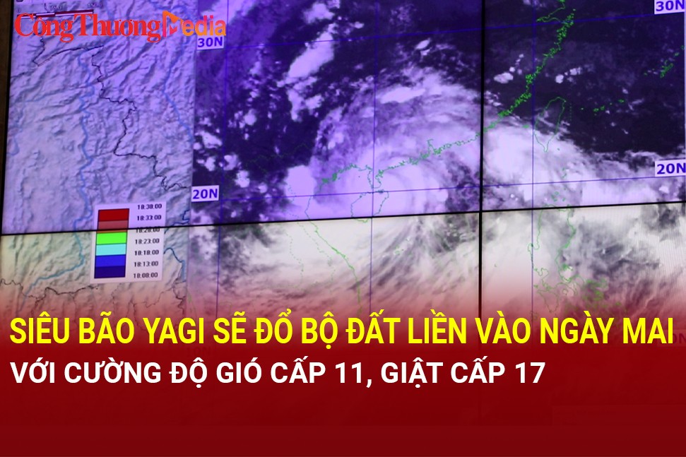 Siêu bão Yagi sẽ đổ bộ đất liền vào ngày mai với cường độ gió cấp 11, giật cấp 17