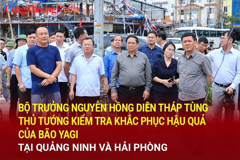 Bộ trưởng Nguyễn Hồng Diên tháp tùng Thủ tướng kiểm tra khắc phục hậu quả của bão Yagi