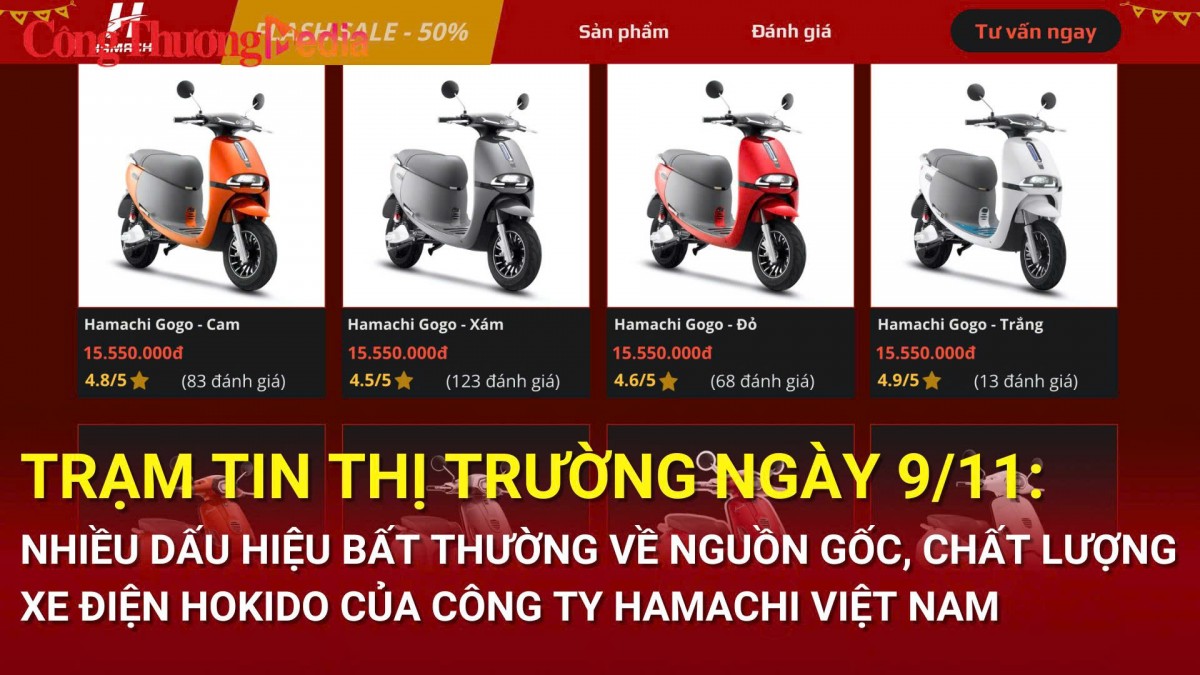 Trạm tin thị trường ngày 9/11: Nhiều dấu hiệu bất thường về nguồn gốc, chất lượng xe điện Hokido