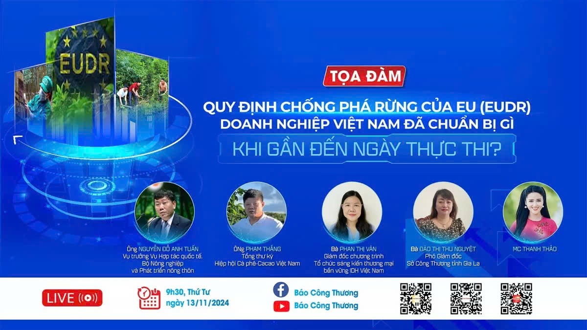 Trực tiếp: Tọa đàm 'Quy định chống phá rừng của EU (EUDR) – Doanh nghiệp Việt Nam cần chuẩn bị gì?'