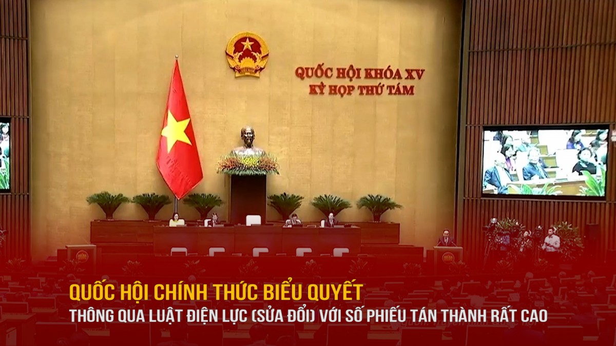 Video Clip: Quốc hội chính thức biểu quyết thông qua Luật Điện lực (sửa đổi) với số phiếu tán thành rất cao